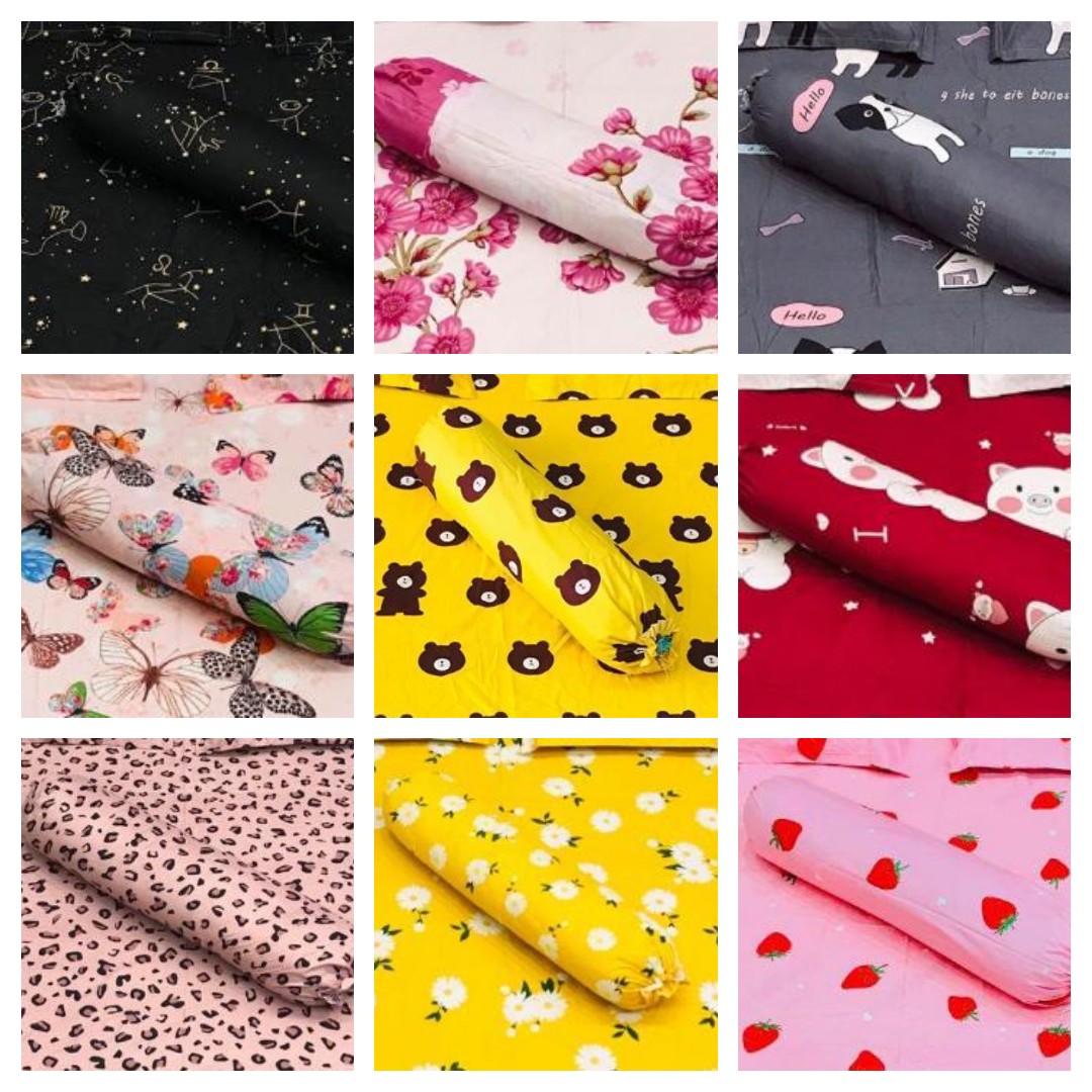 Vỏ gối ôm cotton poly họa tiết 35x100cm,m443