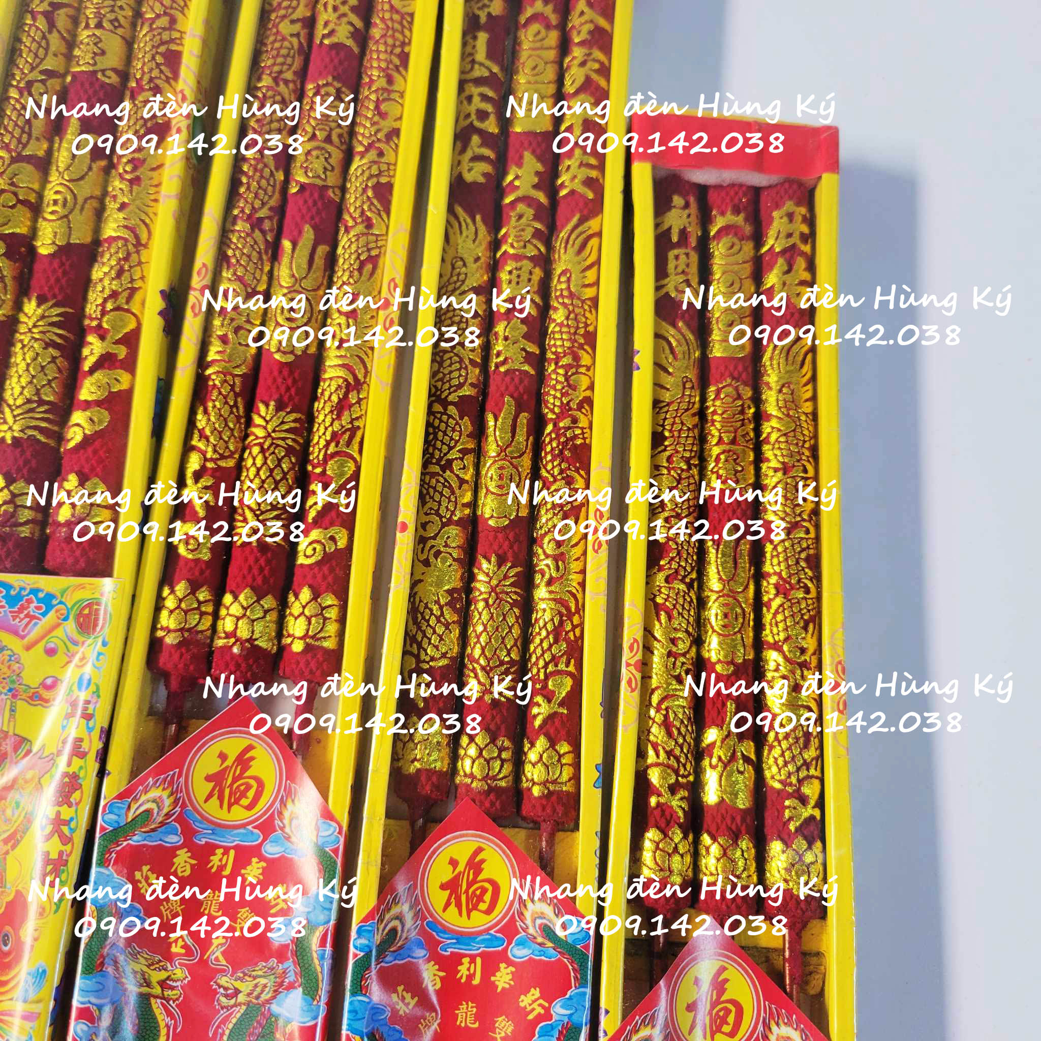 Nhang rồng 3 cây mini màu đỏ đứng tàn