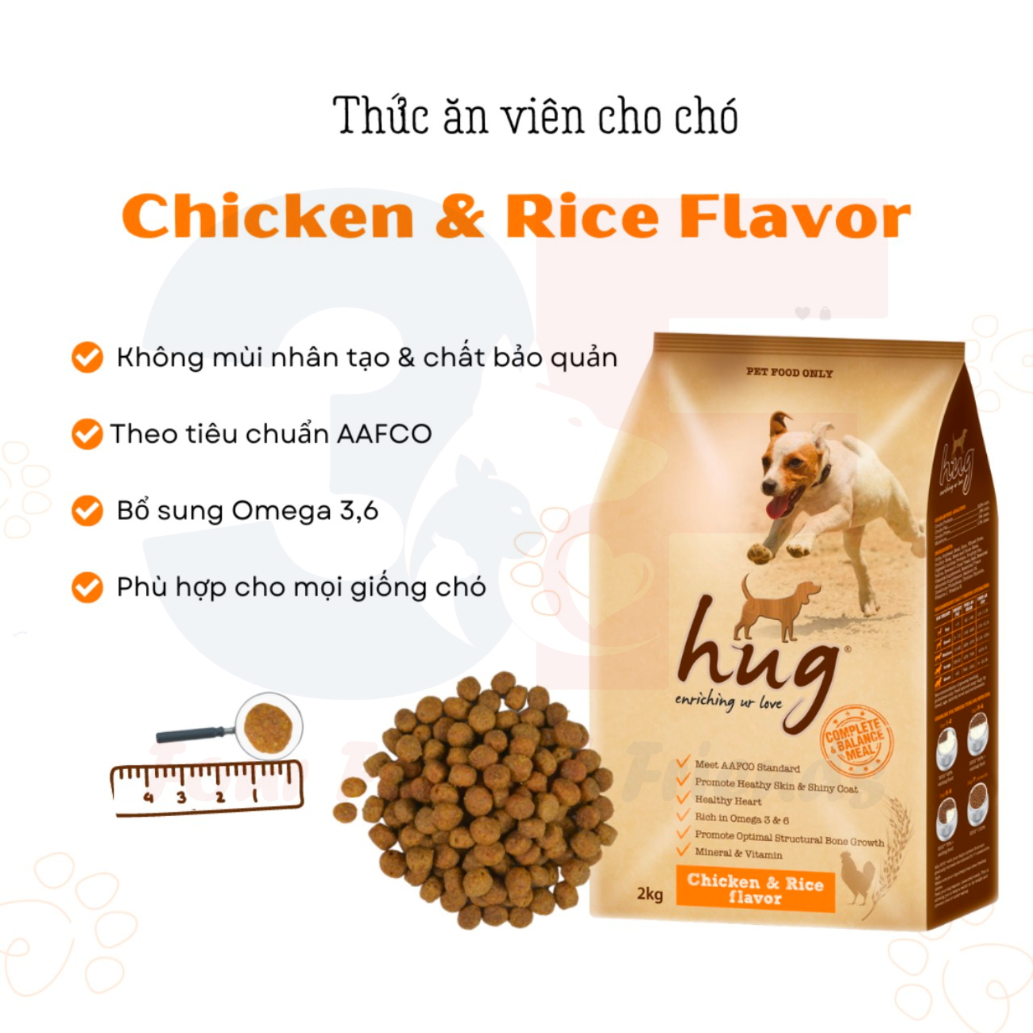 Thức Ăn Hạt Khô Dành Cho Chó Mọi Lứa Tuổi Hug - Bao 2Kg