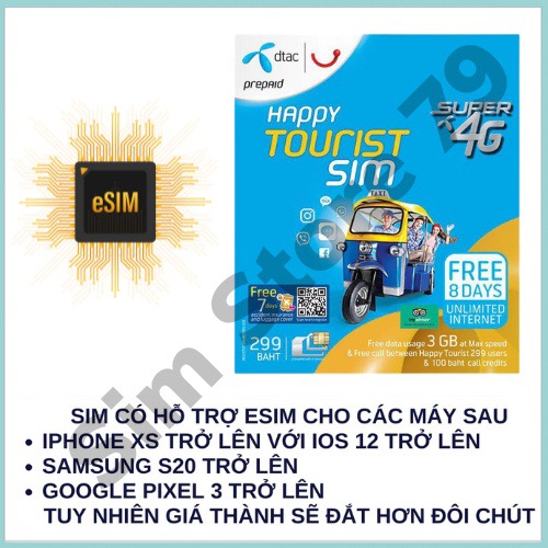 Sim du lịch thái lan không giới hạn data 8 ngày _Sim Store 79