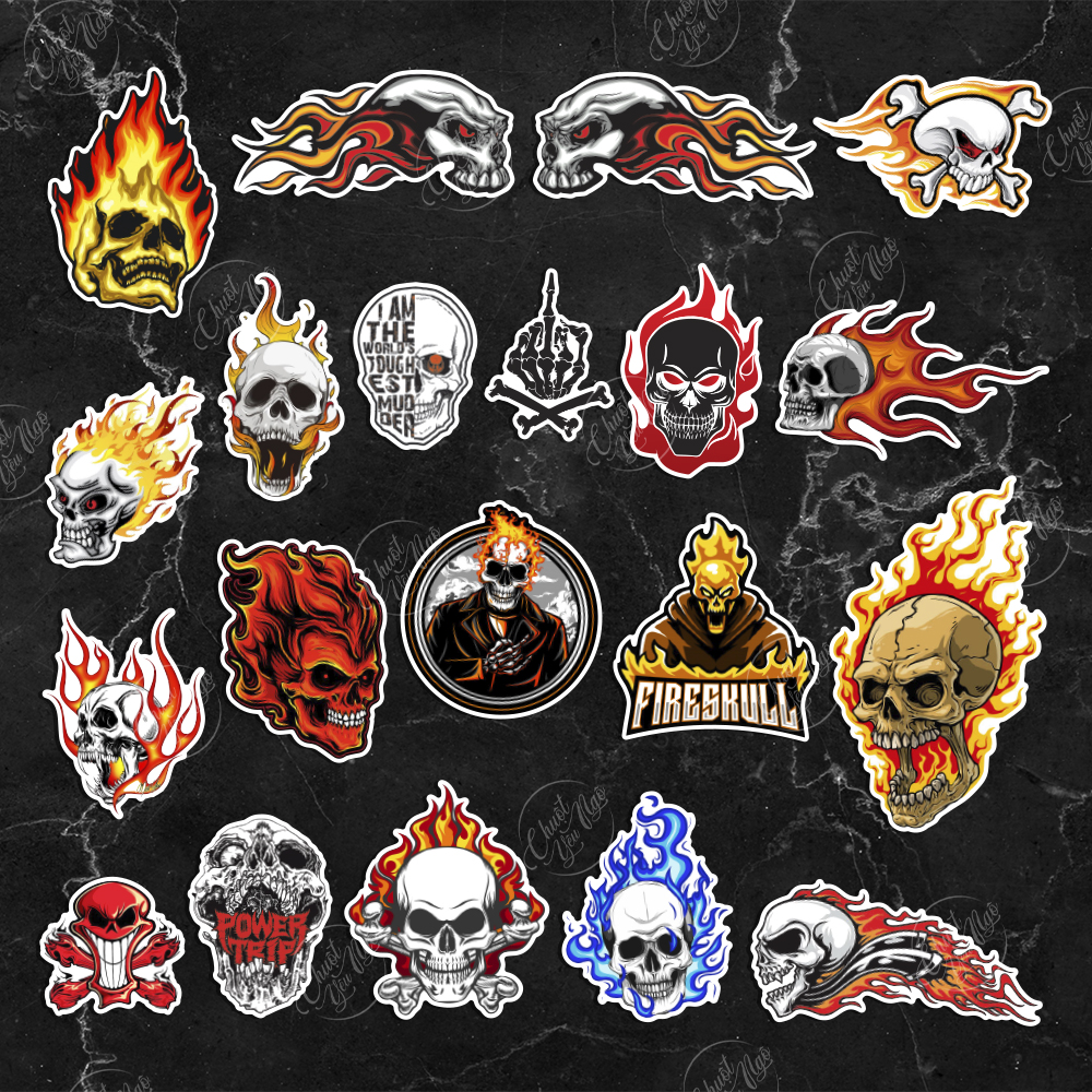 Bộ 20 hình dán decal sticker đầu lâu lửa