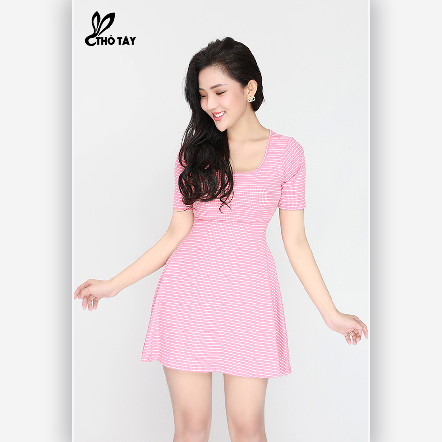 Đầm Xòe Thun Sọc Cổ U - THỎ TÂY D298B375