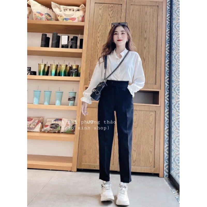 Quần baggy ống đứng cạp lệch