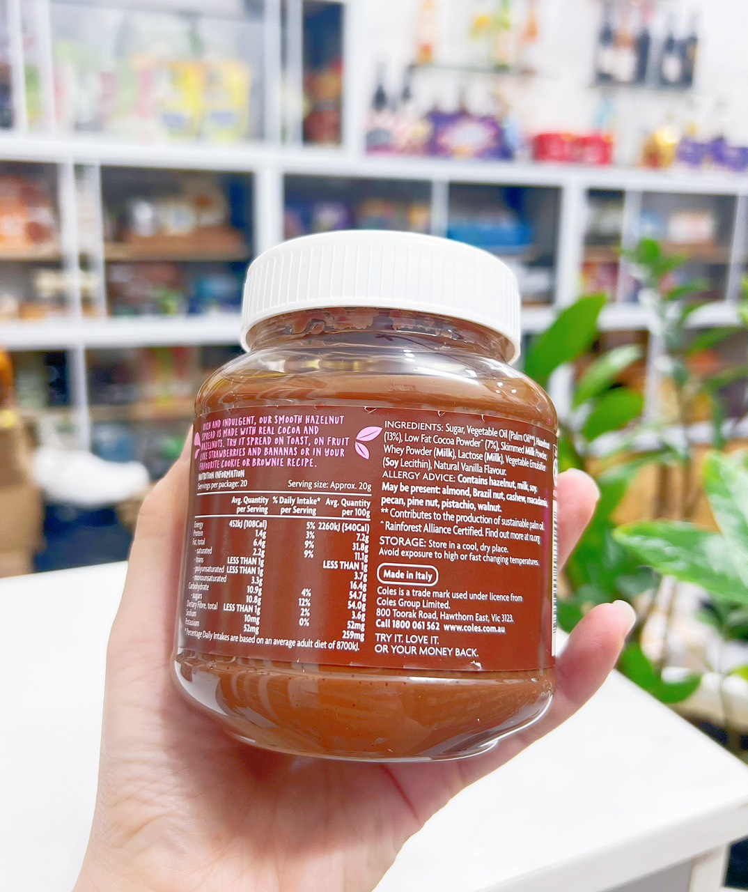 (Hàng Ý) Bơ hạt phỉ phết bánh mì Hazelnut Spread của nhãn hiệu Coles hủ 400GR