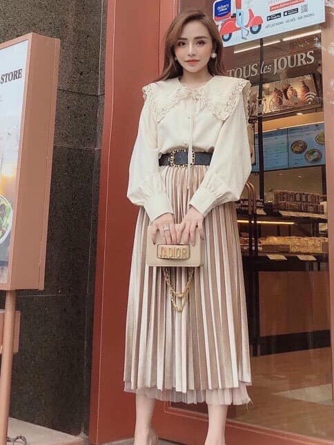 Chân váy nhung lưới mặc được 2 mặt