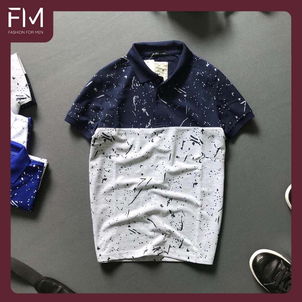 Áo Polo nam cổ bẻ ngắn tay in họa tiết vết mực hai màu – FORMEN SHOP – FMTD050