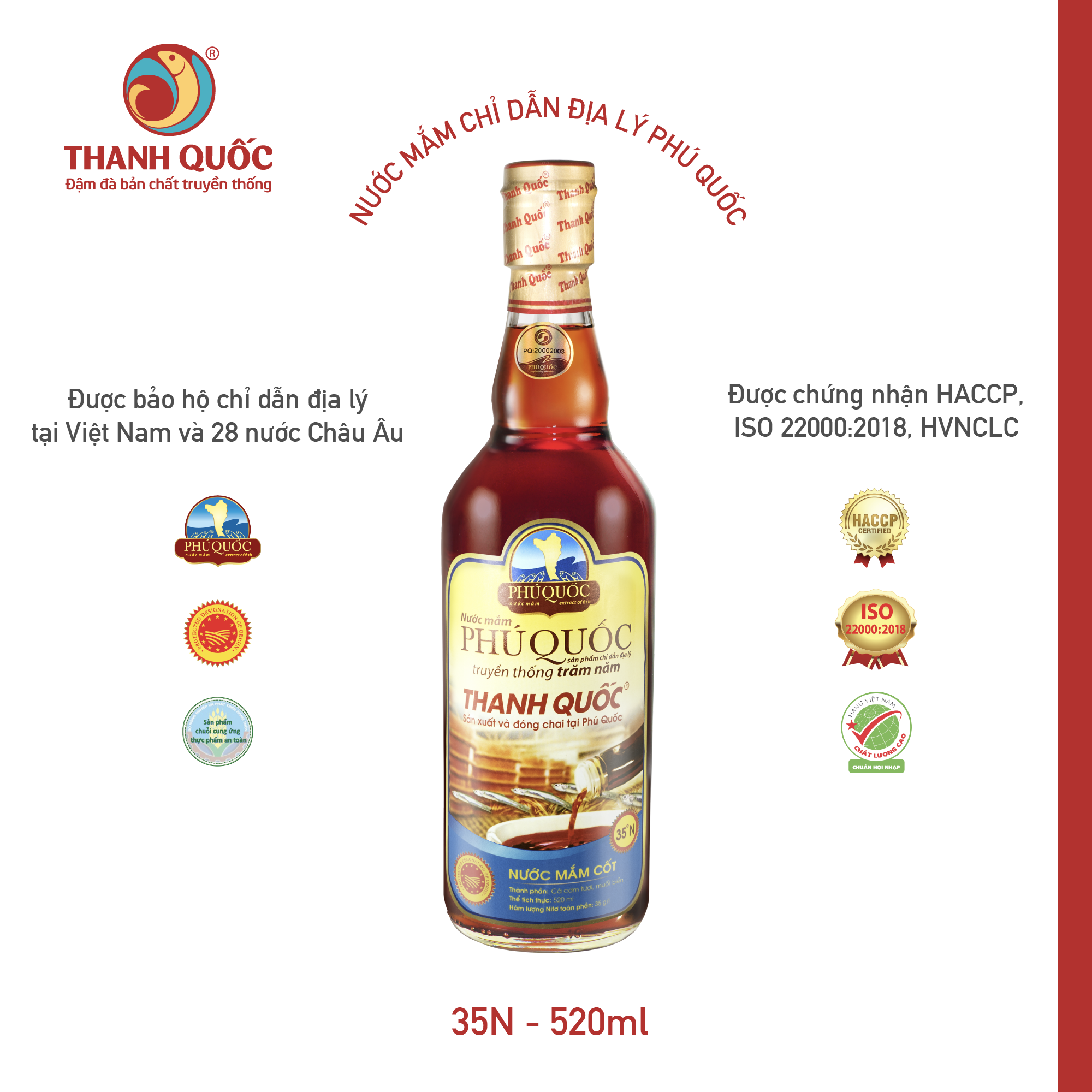 Nước Mắm Thanh Quốc Phú Quốc 35/40/43 Độ Đạm 520ml (1 chai)