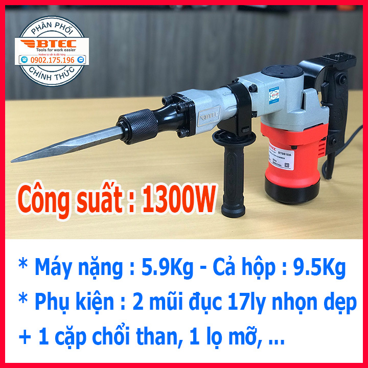 Máy đục bê tông BTEC BT0810A Công suất 1300w ( Động cơ dây đồng 100% )