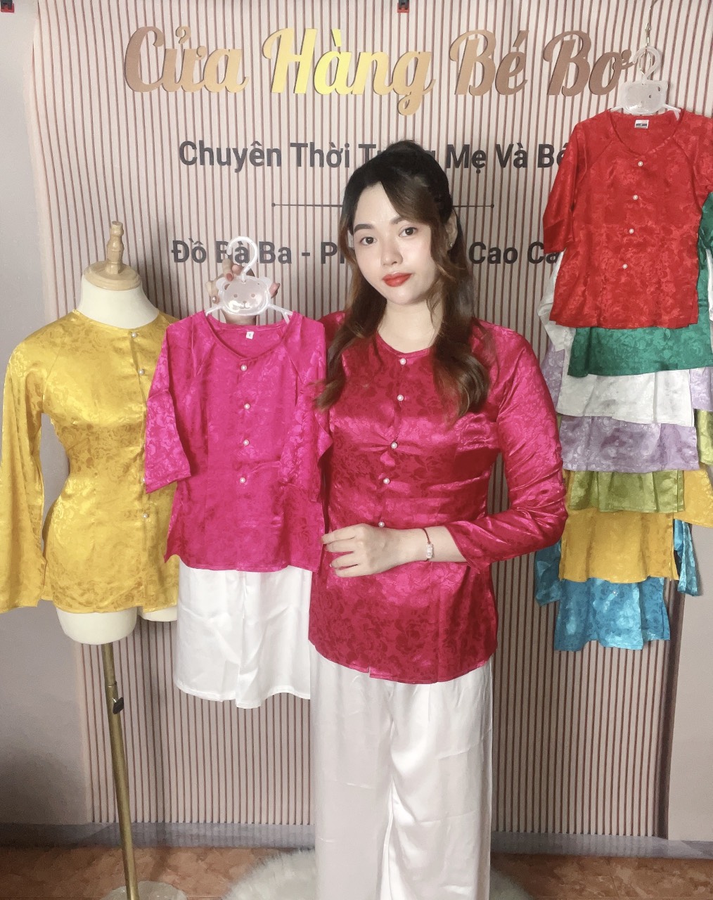 Bộ bà ba cưng xỉu cho mẹ và bé quần trắng
