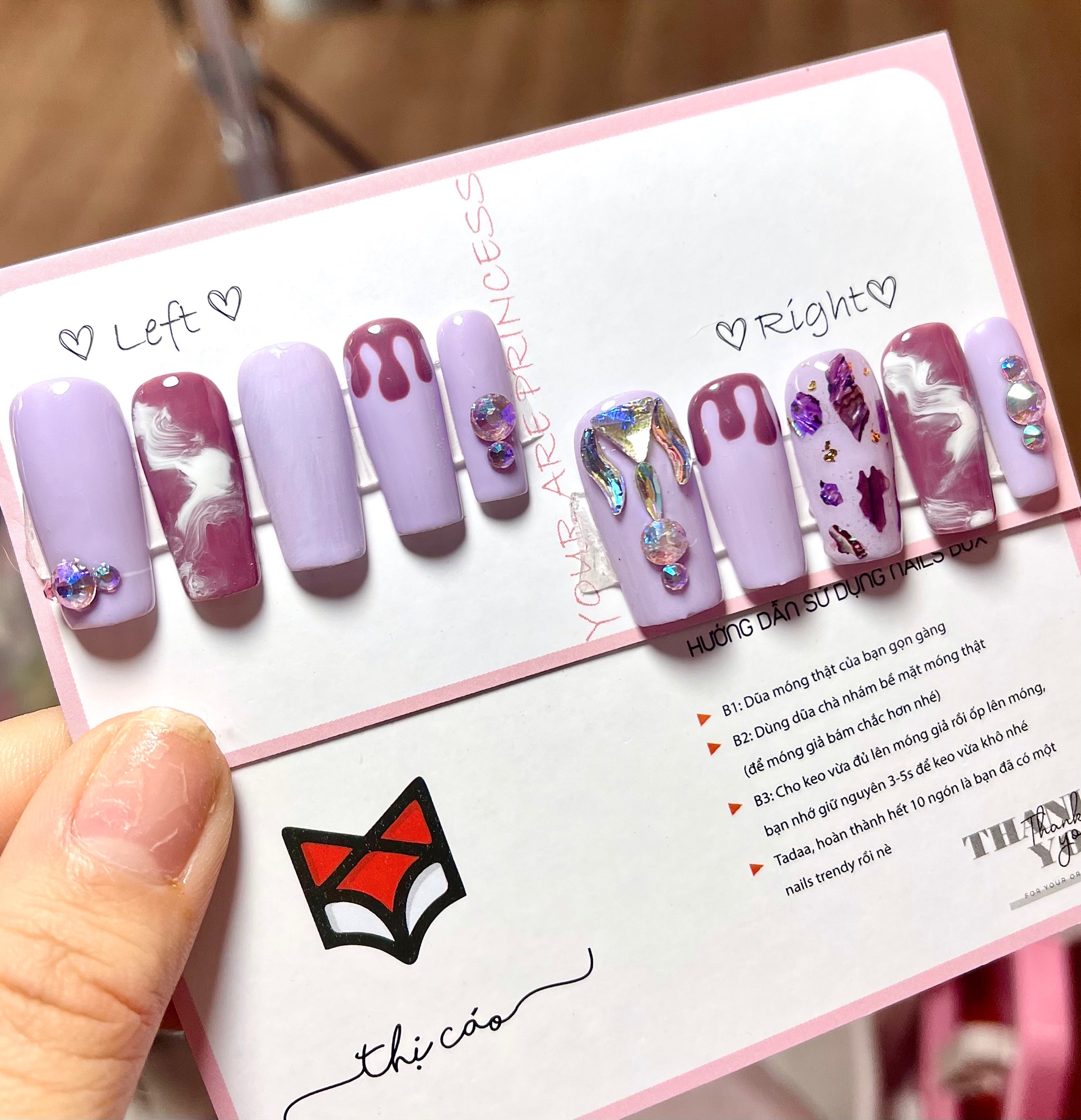 Móng úp thiết kế form vuông tone tím