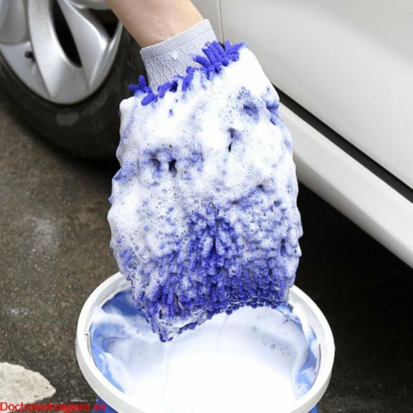 Găng tay rửa xe lau chùi ô tô loại dày dặn 2 mặt bông - găng tay san hô ( lẻ 1 chiếc )