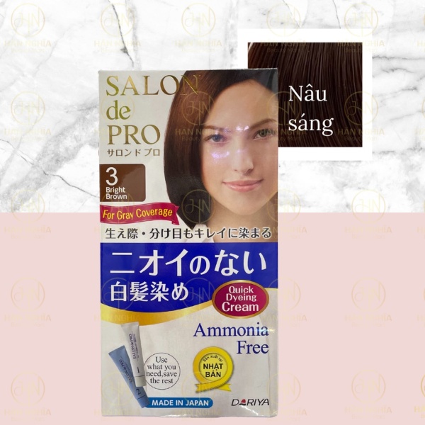 [HÀNG CÔNG TY CHÍNH HÃNG] Thuốc nhuộm tóc phủ bạc Nhật Bản Salon De Pro - màu số 3 (Nâu Sáng) dụng cụ làm tóc
