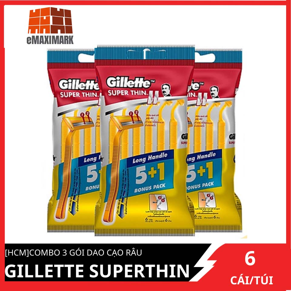 Combo 3 Gói Dao Cạo Râu Gillette Superthin Cán Vàng