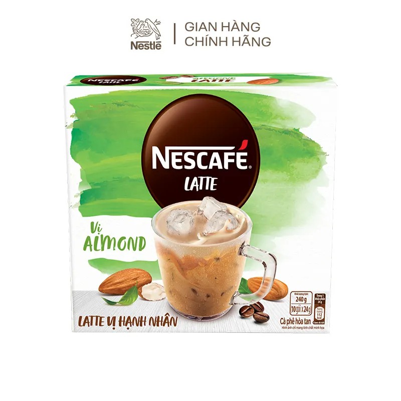 (HẠNH NHÂN) Date Cà phê sữa hạt NESCAFÉ Latte vị Hạnh Nhân BAO BÌ MỚI (10 gói x 24g)