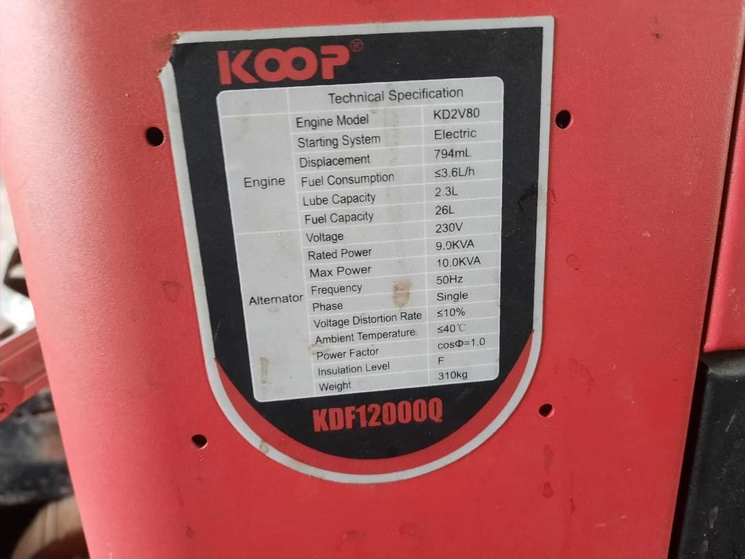 Máy Phát Điện Chạy Dầu 10Kw Koop KDF12000Q