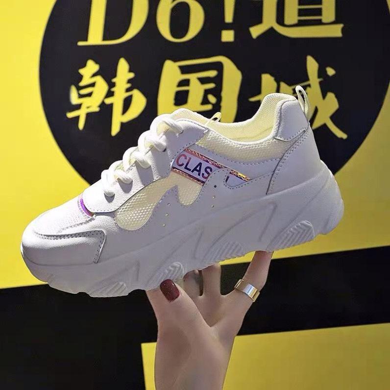 Giày thể thao sneaker nữ SSIL màu trắng màu kem màu hồng chất da siêu đẹp phong cách hàn quốc độn đế cao bts phối màu hot 2019 giá rẻ dưới 100k giá rẻ