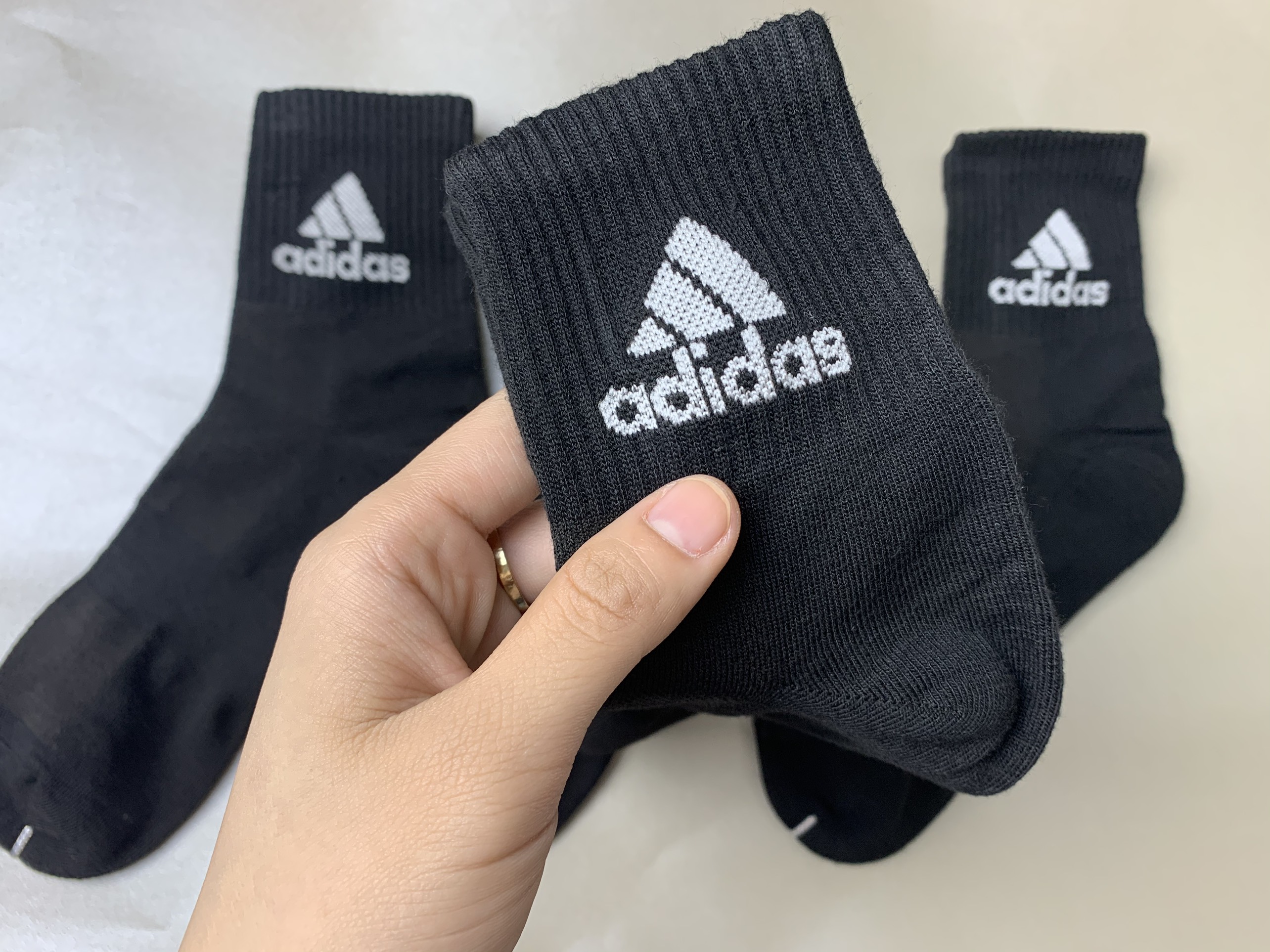 FreeShip Tất Cả Tất dệt kim Adidas Đen cổ lửng