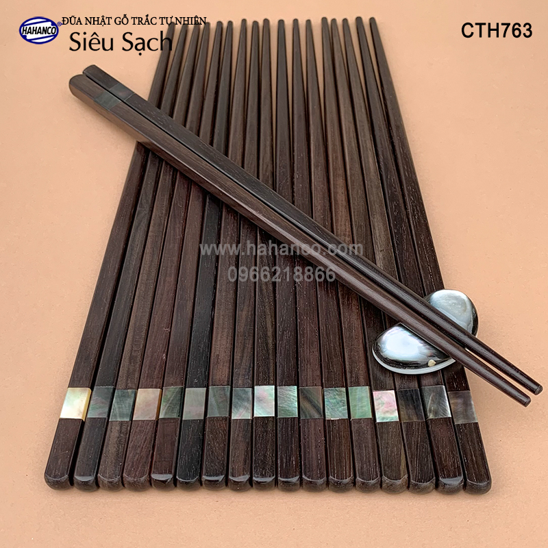 10 đôi đũa Nhật gỗ trắc đầu khảm xà cừ ốc biển Đũa gỗ xuất Nhật siêu sạch - An toàn cho sức khỏe