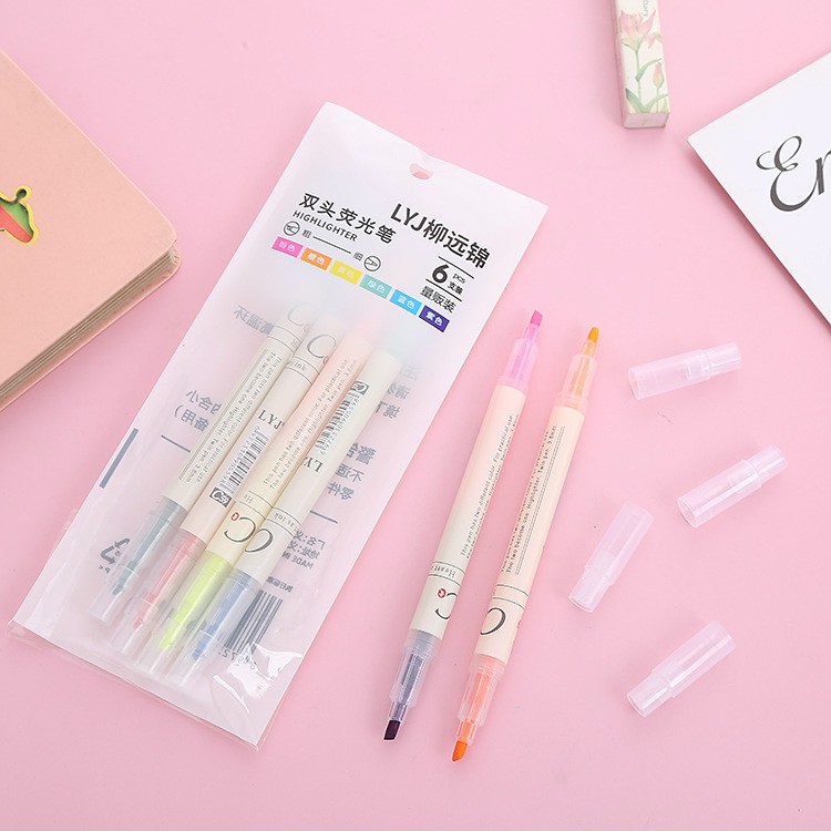 [HCM] SET 6 BÚT dạ quang 2 đầu 6 màu