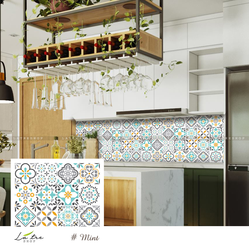 Decal gạch bông Mint - Decal dán tường - Sắc nét bền đẹp