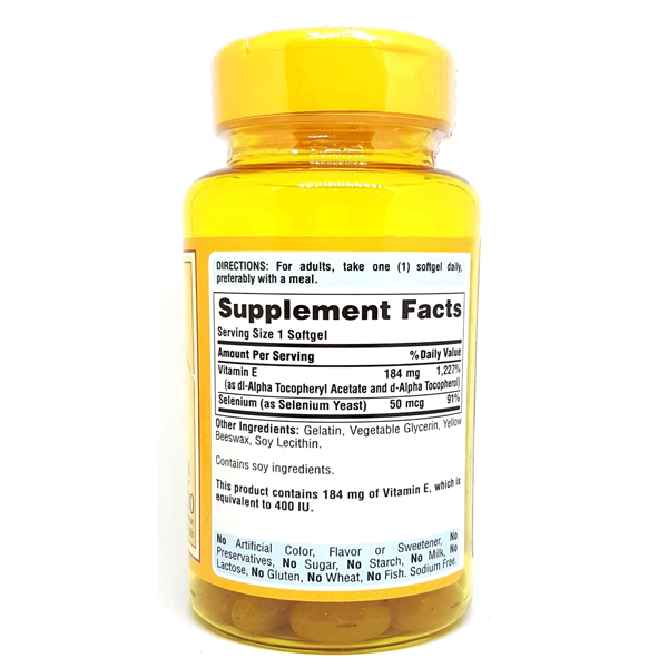 Vitamin E thiên nhiên 400 IU with Selenium 50mcg (100 viên) của Puritan’s Pride