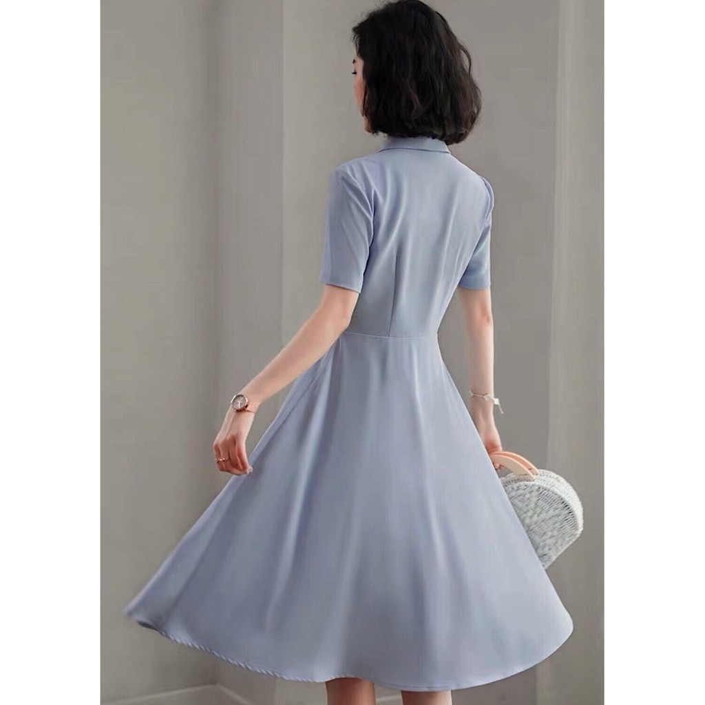 [ẢNH THẬT CUỐI] DX281 - Đầm Xòe Xám Cổ Vest Đắp Chéo Công Sở