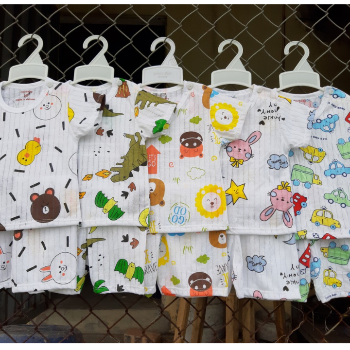 Combo 5 bộ cộc cotton giấy cài vai cho bé