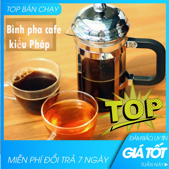 Bình pha cafe - Bình Pha Cafe Kiểu Pháp 350ml (Bạc) - Bình pha cà phê french press - Dùng để pha trà hay cà phê theo phương pháp French press ép cà phê - Bình pha cà phê Moka Pot 6 tách 300ml bằng Nhôm cao cấp