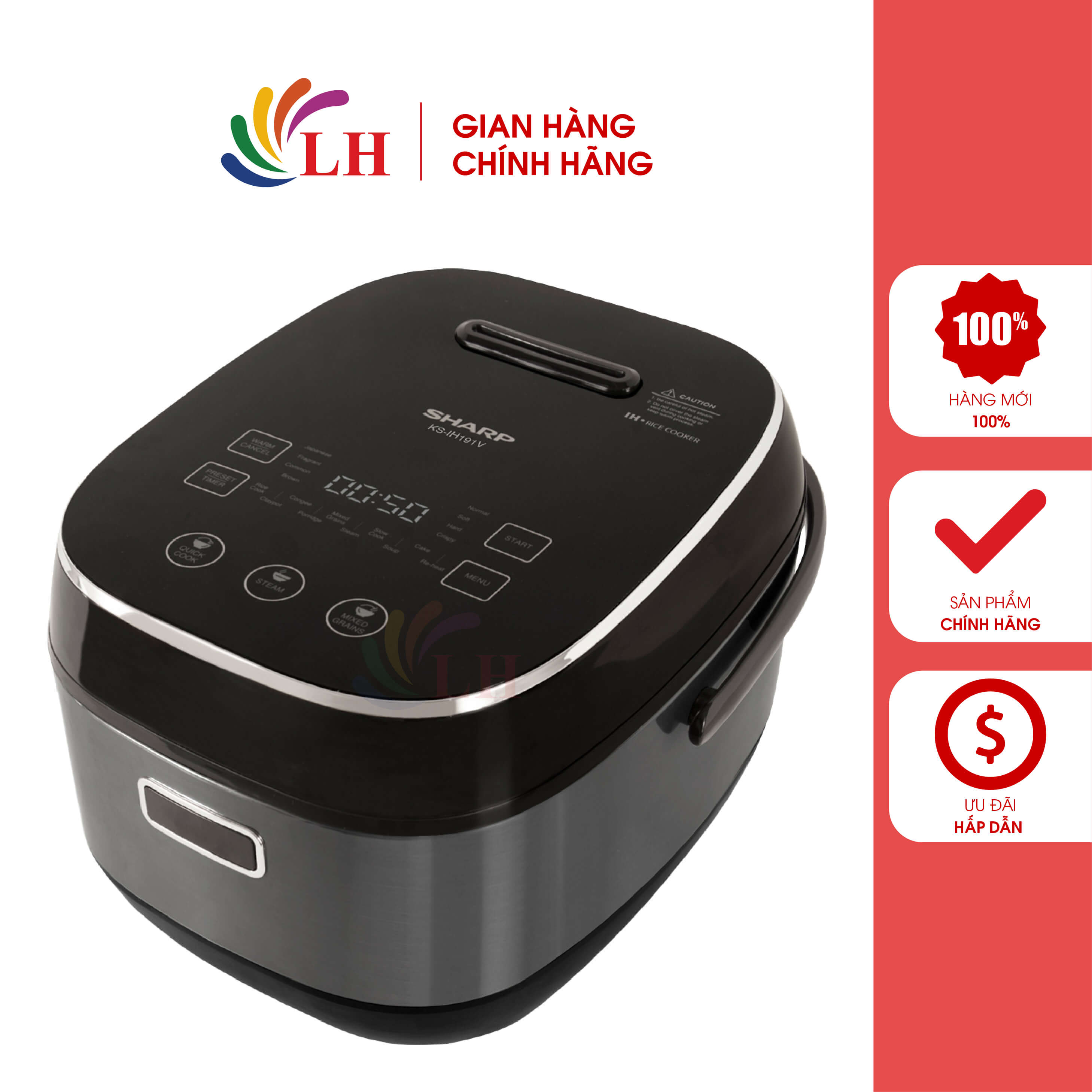 Nồi cơm điện cao tần Sharp 1.8 lít KS-IH191V - Hàng chính hãng - Hợp kim nhôm phủ chống dính, 11 chế độ nấu, Hẹn giờ nấu cơm chín
