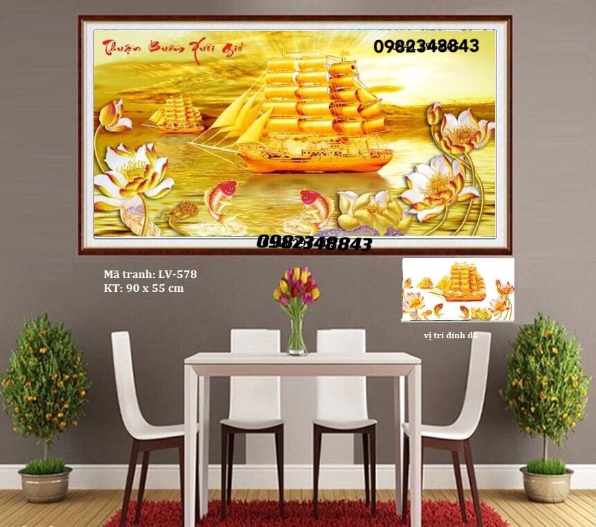 Tranh đính đá thuận buồm xuôi gió ,tranh thêu thuận buồm xuôi gió.Tranh chưa làm và chưa khung