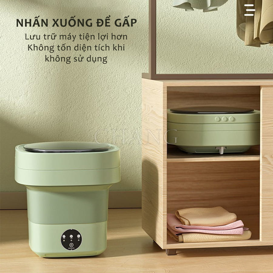 Máy giặt mini gấp gọn, máy giặt tự động khử khuẩn bằng anh sáng xanh, dung tích 6L giặt đồ lót, giặt đồ em bé tiện dụng