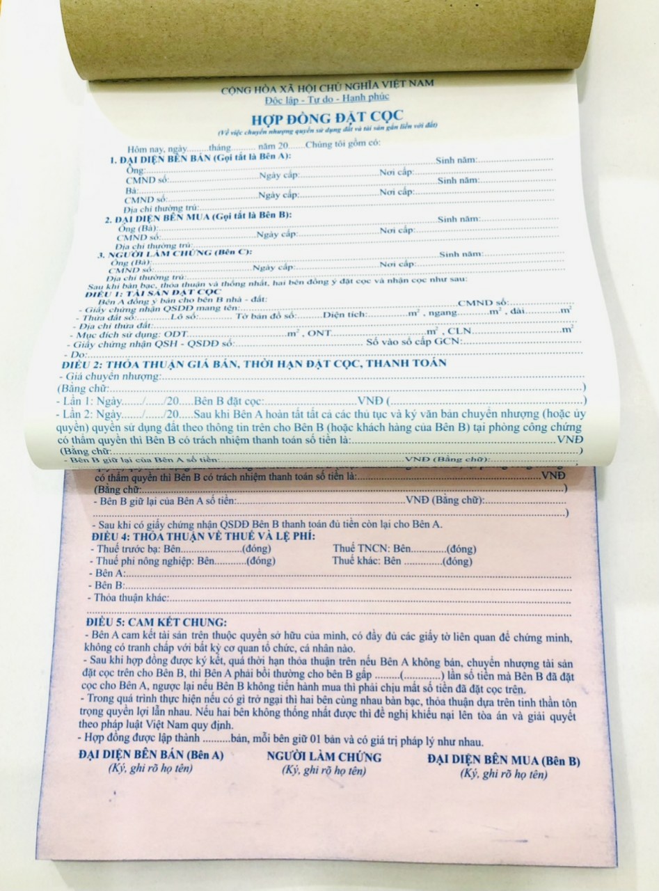 Hợp đồng đặt cọc nhà đất 2 liên - Khổ F4 (21x33)