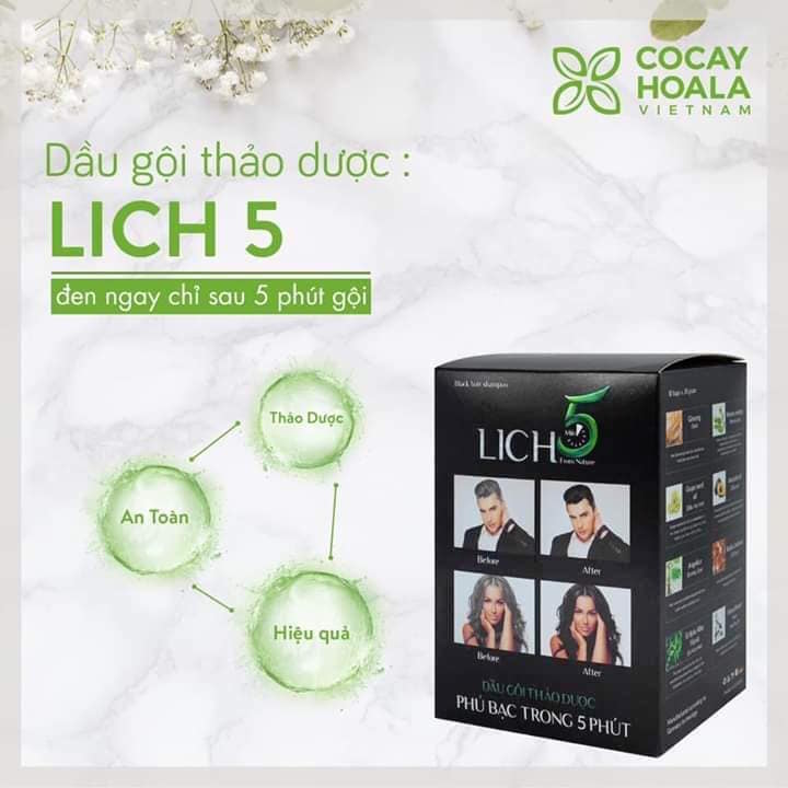 Dầu Gội Đen Tóc Thảo Dược Lich 5, tiện lợi nhanh chóng chỉ 5 phút (TẶNG 1 LỌ YẾN 18% VỊ NGẪU NHIÊN)