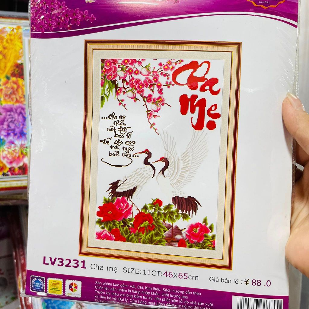 Tranh thêu chữ thập Cha mẹ DLH-222404-Siêu thị tranh thêu