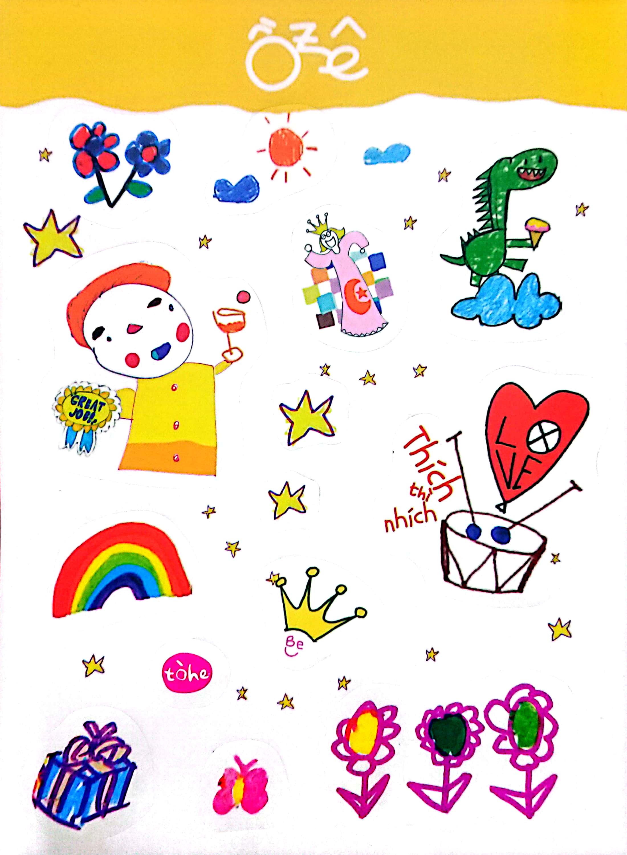 Sticker cute nhiều hình độc đáo (1 tờ lẻ, giao mẫu ngẫu nhiên) [Made by Tòhe] [FSale]
