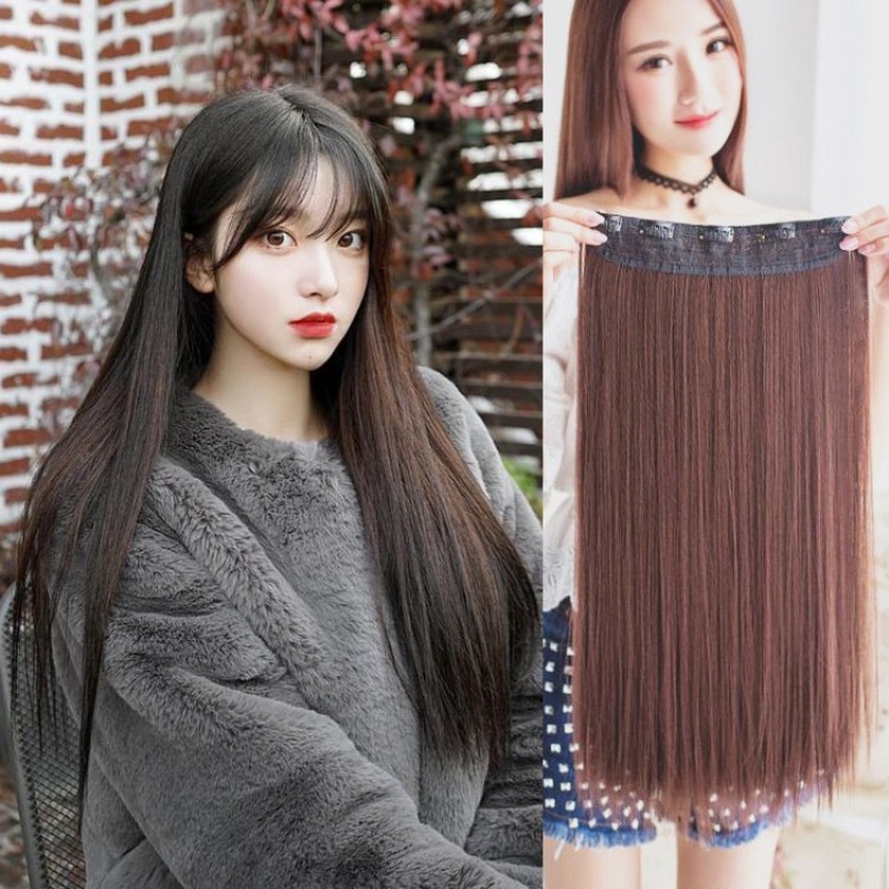 Tóc Giả Kẹp 5 Phím Nửa Đầu Loại Thẳng Dài 60cm Giống Thật 99%