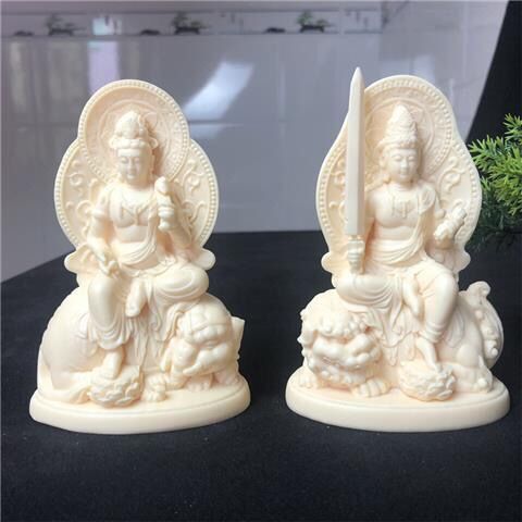 Đồ trang trí tượng phật văn thù phổ hiền bằng trái ngà