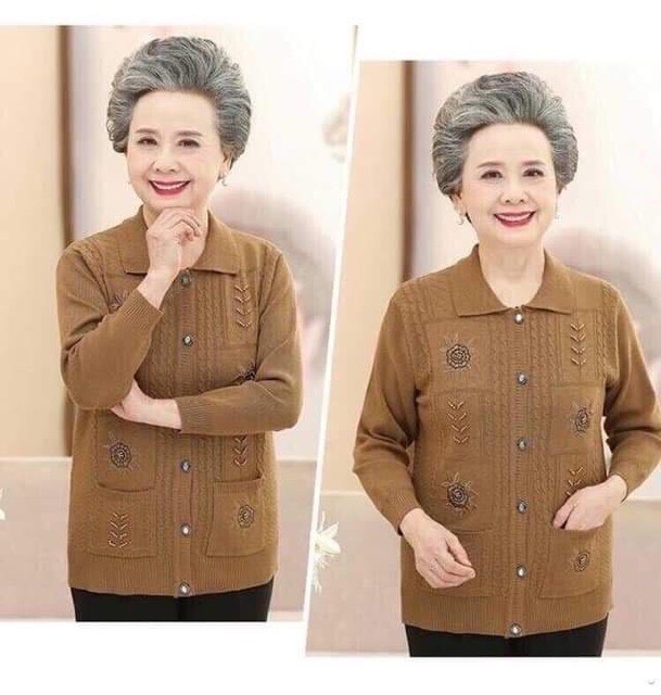 [HCM]Áo khoác len bà già thêu hoa