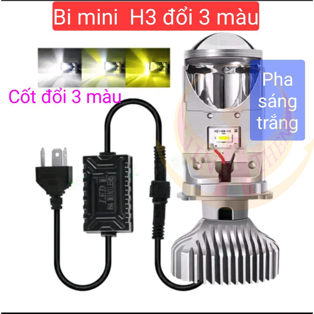 Bi cầu Led mini chân H4 cốt đổi 3 màu