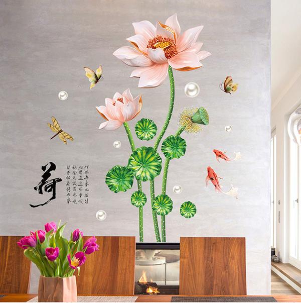[HCM]Decal trang trí Hoa Sen Hồng nhạt