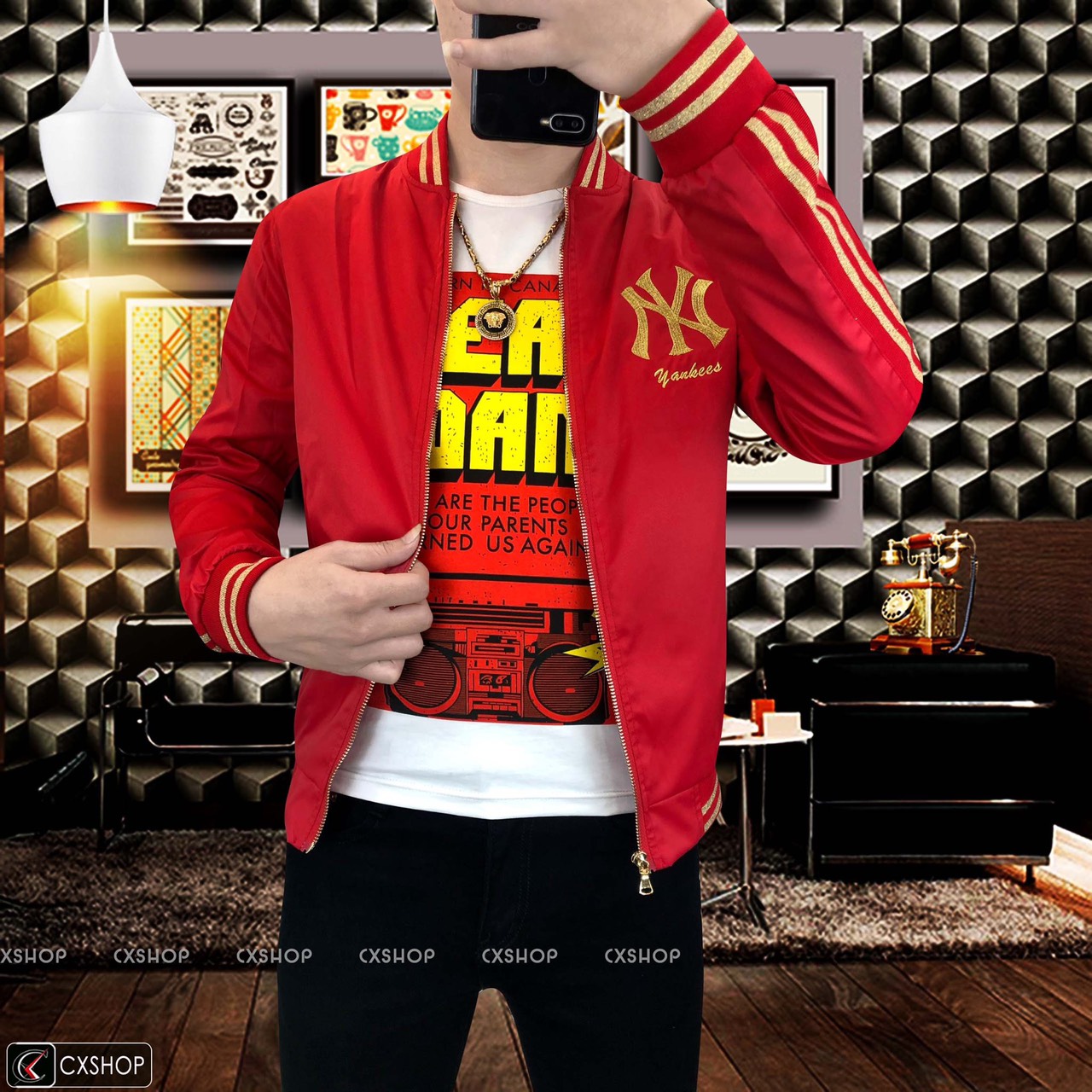 [HCM]Áo khoác dù nam nữ thêu NY viền tay hot hit