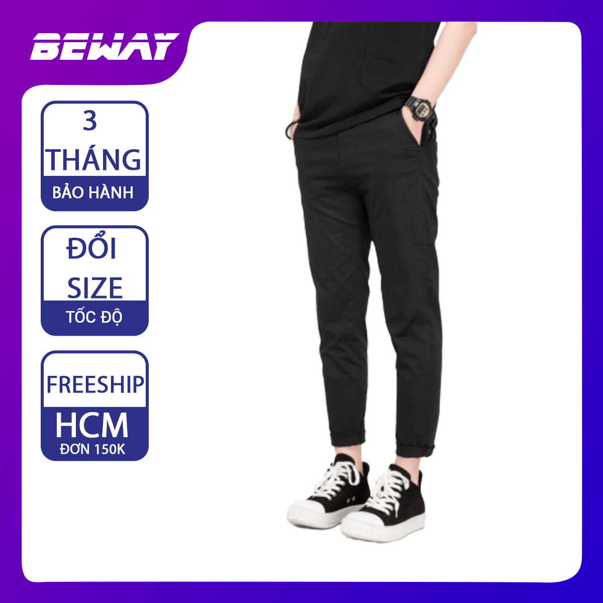 Quần tây âu unisex nam nữ vải đen phong cách hàn quốc form chuẩn ống suông dễ phối đồ  BeWay