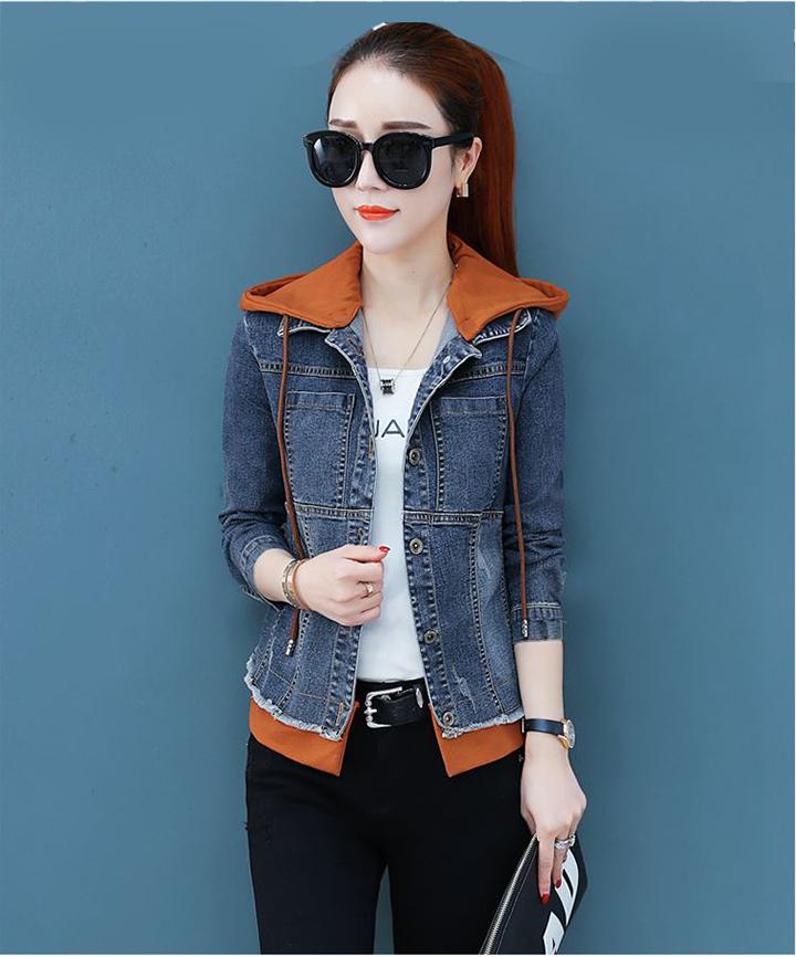 Áo Khoác Jean Nữ Nón Nâu Thời Trang