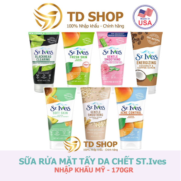Sữa rửa mặt St.Ives 170g Trà xanh I Cafe & Dừa I Hương Mơ I Bơ & Mật ong I Hoa Hồng tẩy tế bào chết - TD Shop