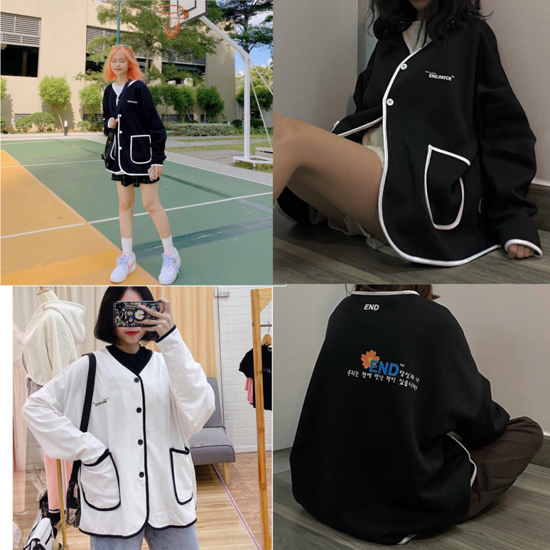 Áo Khoác Cardigan, Sweater, Jacket END.PAYCE Unisex Nam Nữ 2 Túi Viền Phối Đen Trắng Unisex Nỉ Mịn Hot Trend 2020 - VIETCENTREVN