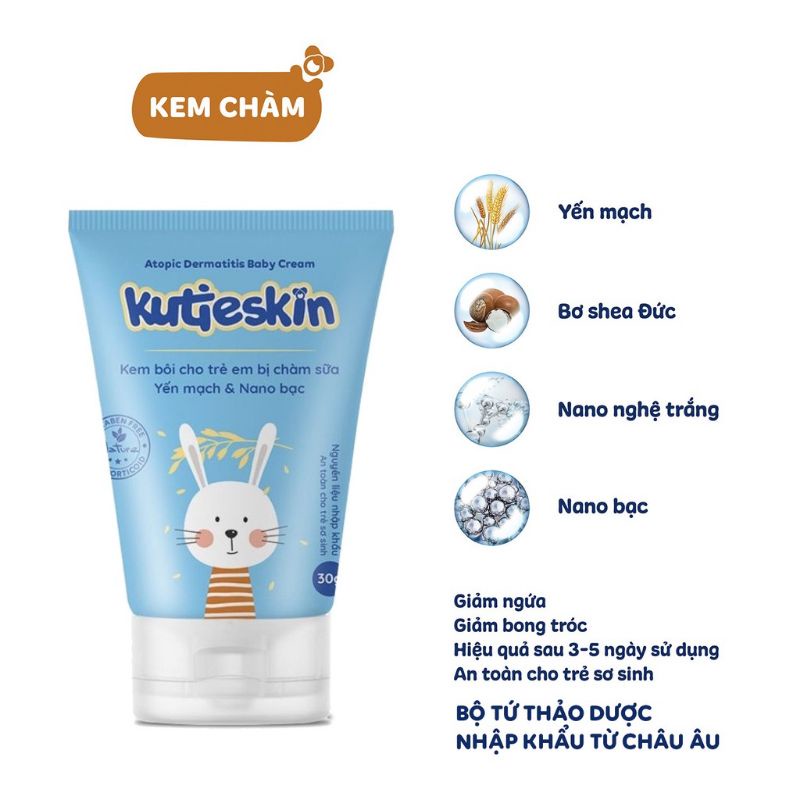 Kem chàm sữa Kutieskin chữa chàm sữa, mụn sữa, viêm da cơ địa cho bé từ sơ sinh (Tuýp 30g)