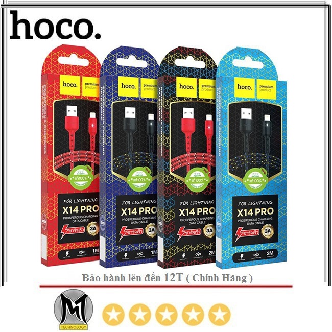 [HCM]Cáp Sạc Nhanh Hoco X14 Pro Lightning 1m/2m - Cho Iphone/Ipad - BH 12 Tháng