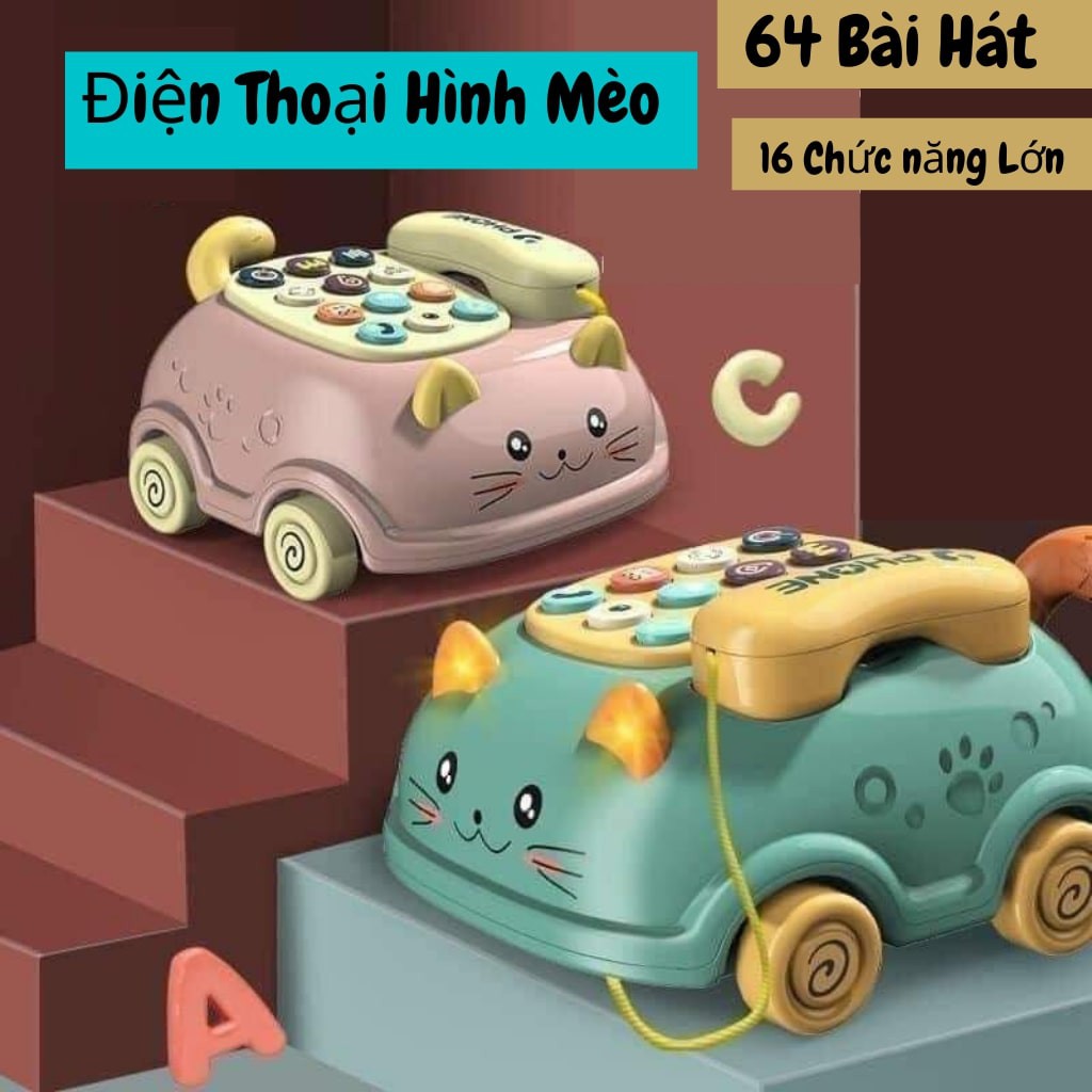 [ CÓ NHẠC, MẪU MỚI 2021 ] - Đồ chơi điện thoại hình xe ô tô cho bé - ô tô đồ chơi hình thú có dây kéo