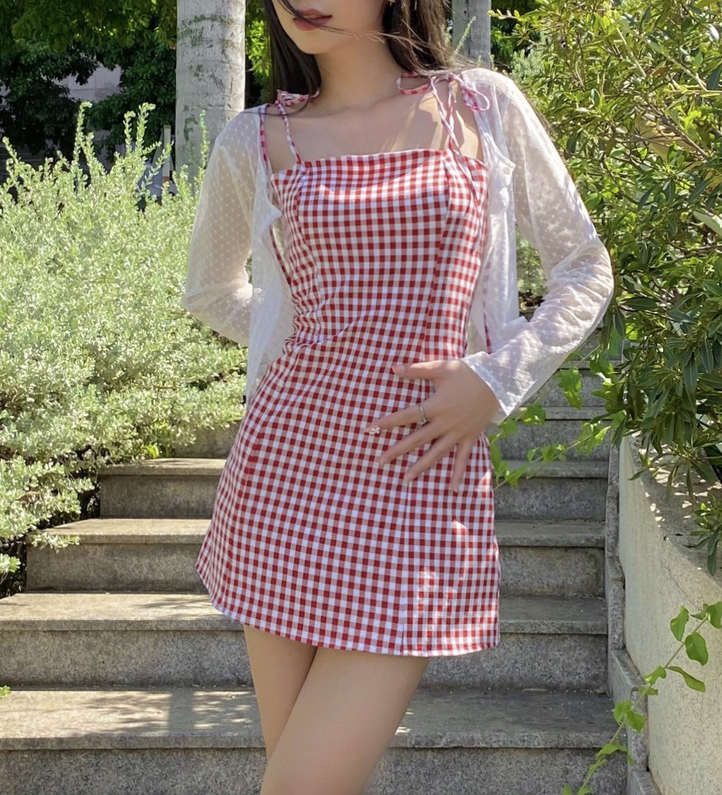 DALLA Đầm dây caro chữ A (D11)