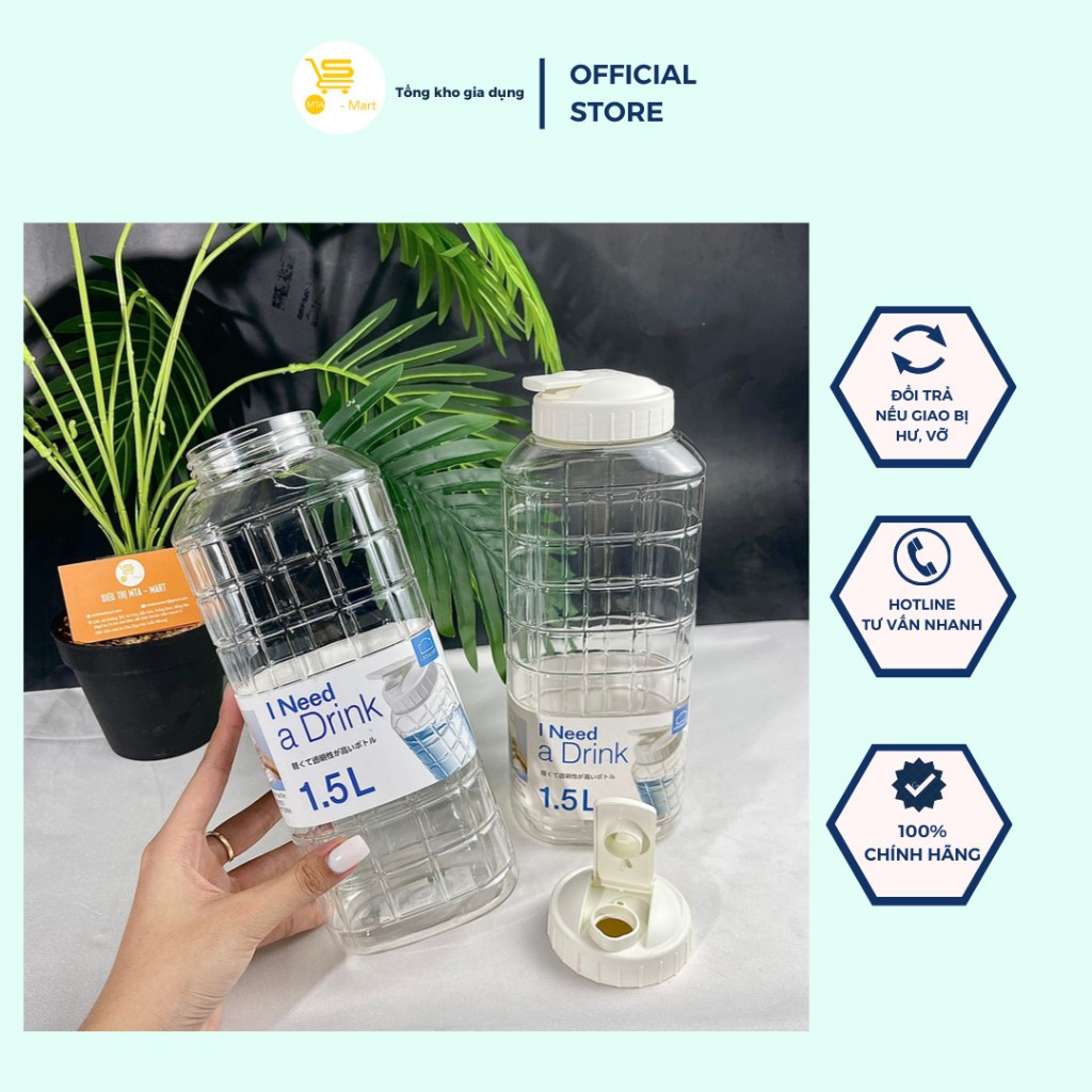 Bình Đựng Nước 1L - 1,5L Lock&Lock, Bình Đựng Trà Sữa, Nước Trái Cây, Chai Nhựa Đựng Nước Dày Dặn, An Toàn, Dễ Vệ Sinh MTA-MART2
